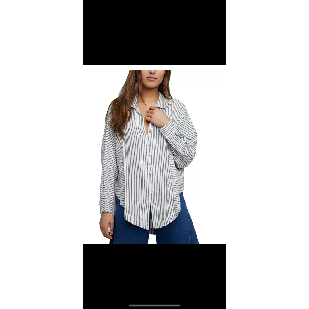 FREE PEOPLE ONE & ONLY COTTON STRIPED SHIRT Sz small oversized, EUC
